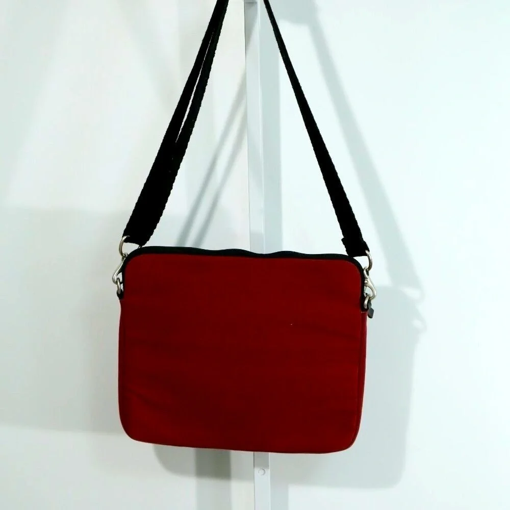 Lucky Brand Canvas Crossbody Messenger Bag Red & Navy Logo Patch Laptop